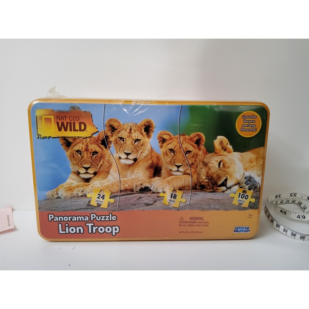 Nat Geo Wild Panorama Puzzle  Pride of Lions Cubs 3 in 1 Jigsaw Sealed Tin Box